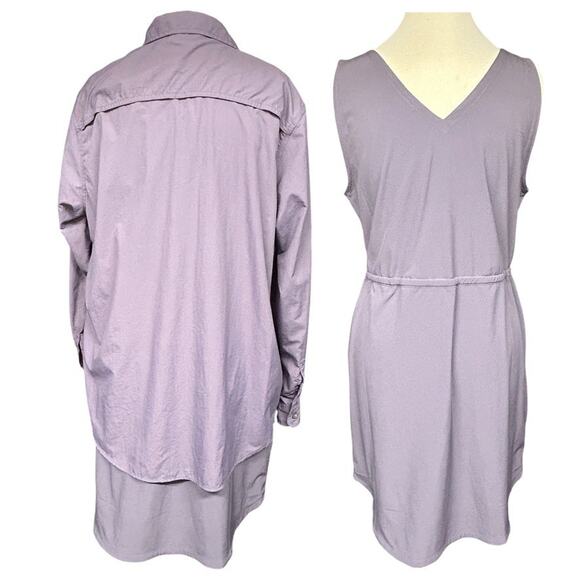 2pc Eddie Bauer Departure Dress Women L Purple Midi Tank w L/S Shirt Classic Fit - Picture 6 of 15
